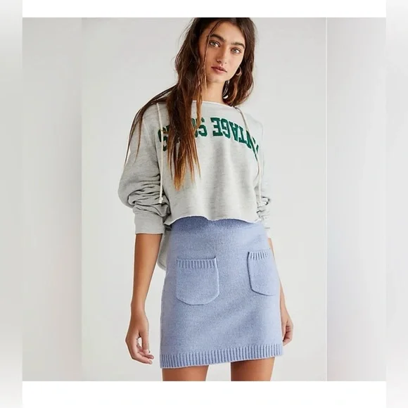 NWT Free People Viola Stylish Blue Knit Skirt L - Picture 2 of 8